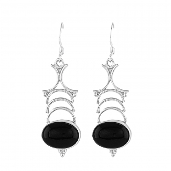 Ethnic design pure silver black onyx dangle earrings